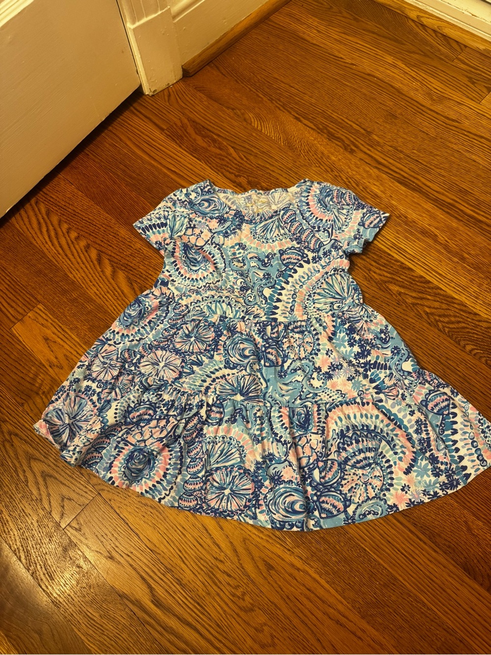 Lilly Pulitzer Blue and Pink Paisley-Print Short Sleeve Dress